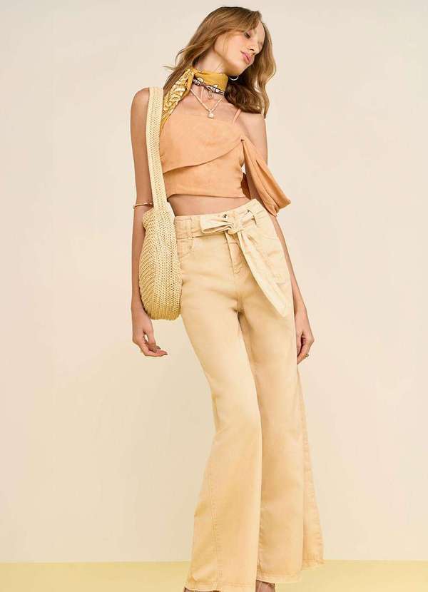 Zinco - Calça Zinco Pantalona Alta Bege Bege