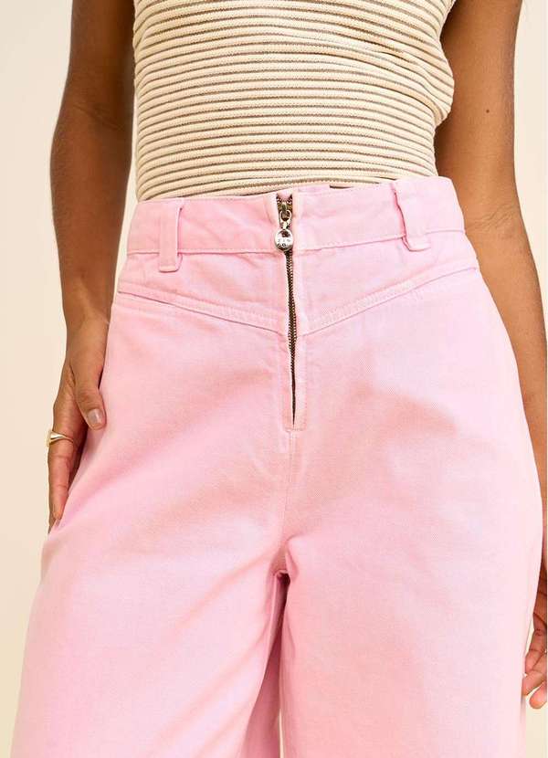 Zinco - Calça Zinco Pantalona Alta Rosa Rosa