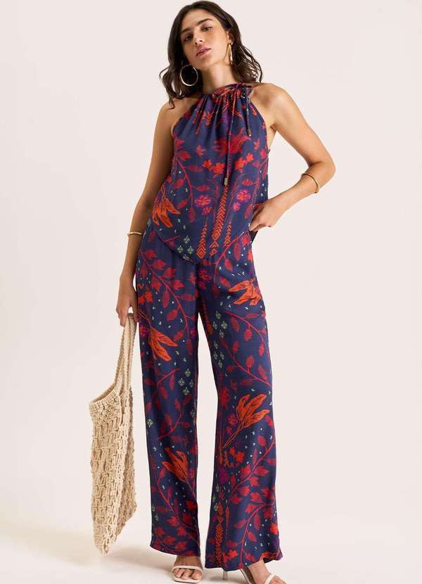 Zinco - Calça Zinco Pantalona Cós Alto Bolso Faca Azul Marinho Azul