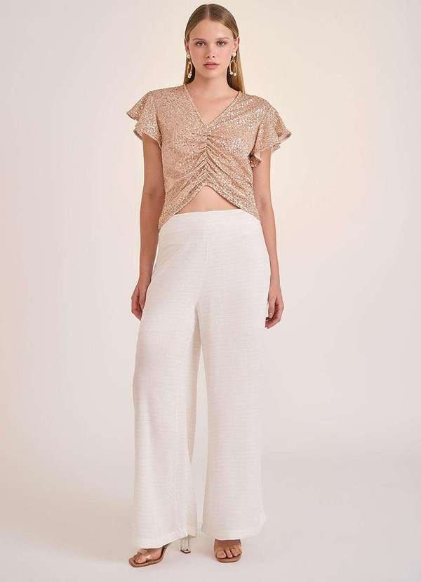 Zinco - Calça Zinco Pantalona Cós Alto Detalhe Barra Off White Branco 3