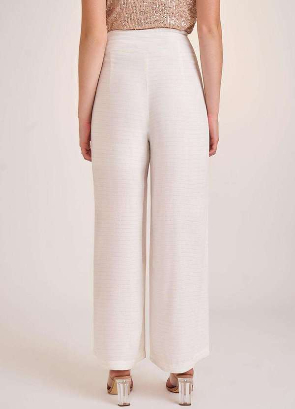 Zinco - Calça Zinco Pantalona Cós Alto Detalhe Barra Off White Branco 4