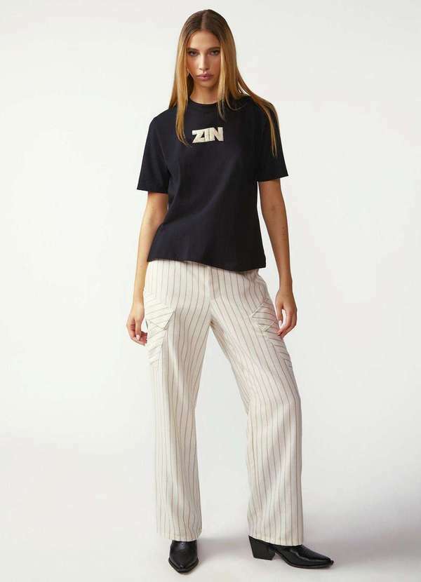 Zinco - Calça Zinco Reta Alta Off White Branco