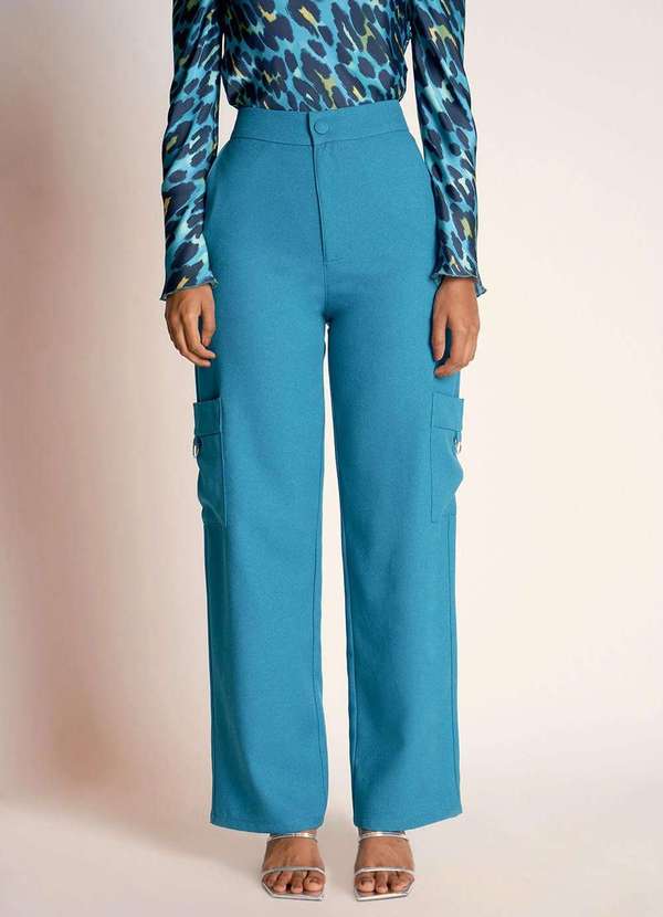 Zinco - Calca Zinco Reta Cós Alto Bolso Cargo Azul Azul 2