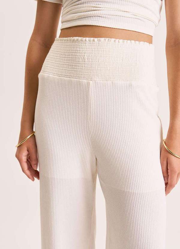 Zinco - Calça Zinco Reta Cós Alto com Lastex Off White Branco