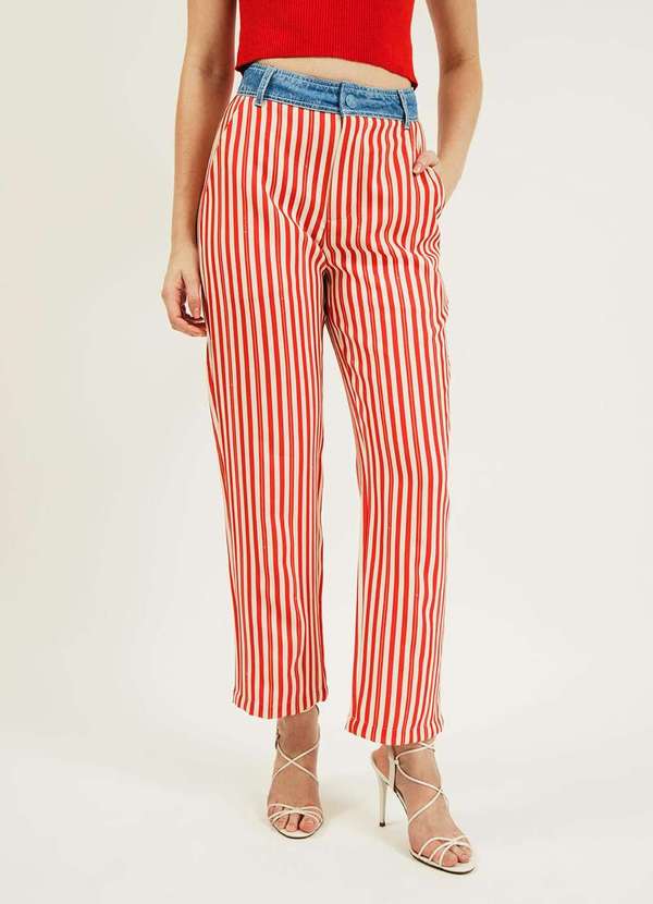 Zinco - Calça Zinco Reta Cós Alto Composê de Tecidos Azul Azul 2