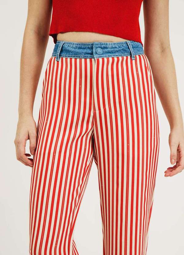 Zinco - Calça Zinco Reta Cós Alto Composê de Tecidos Azul Azul 3