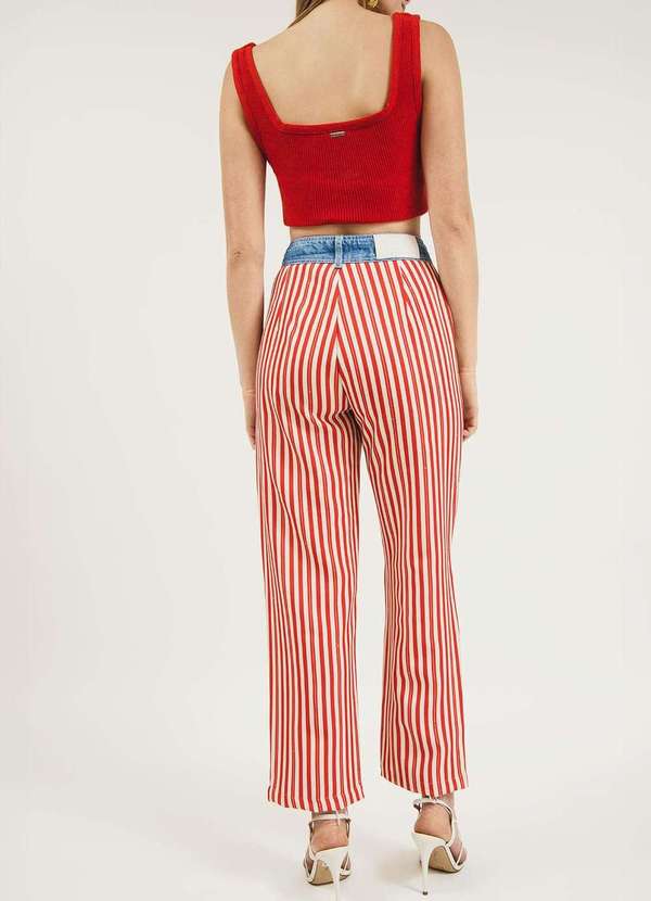 Zinco - Calça Zinco Reta Cós Alto Composê de Tecidos Azul Azul 4