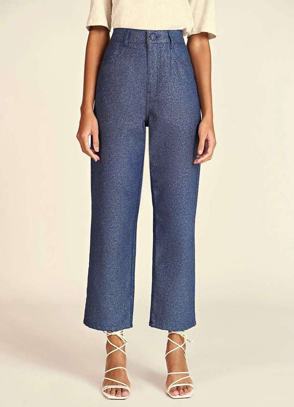 Zinco - Calça Zinco Reta Cós Alto Glitter Azul Marinho Azul 2