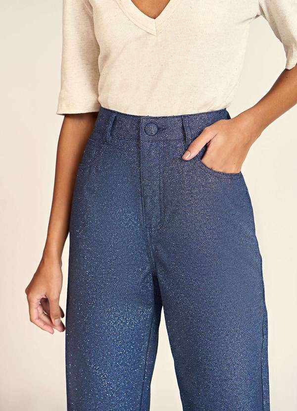 Zinco - Calça Zinco Reta Cós Alto Glitter Azul Marinho Azul 3