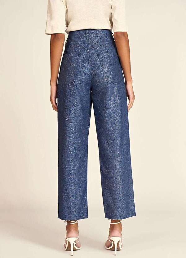 Zinco - Calça Zinco Reta Cós Alto Glitter Azul Marinho Azul 4