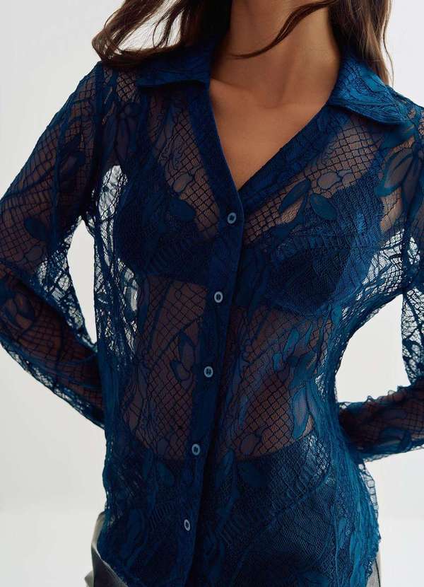 Zinco - Camisa Lebôh Manga Longa com Botões Azul Marinho Azul 2