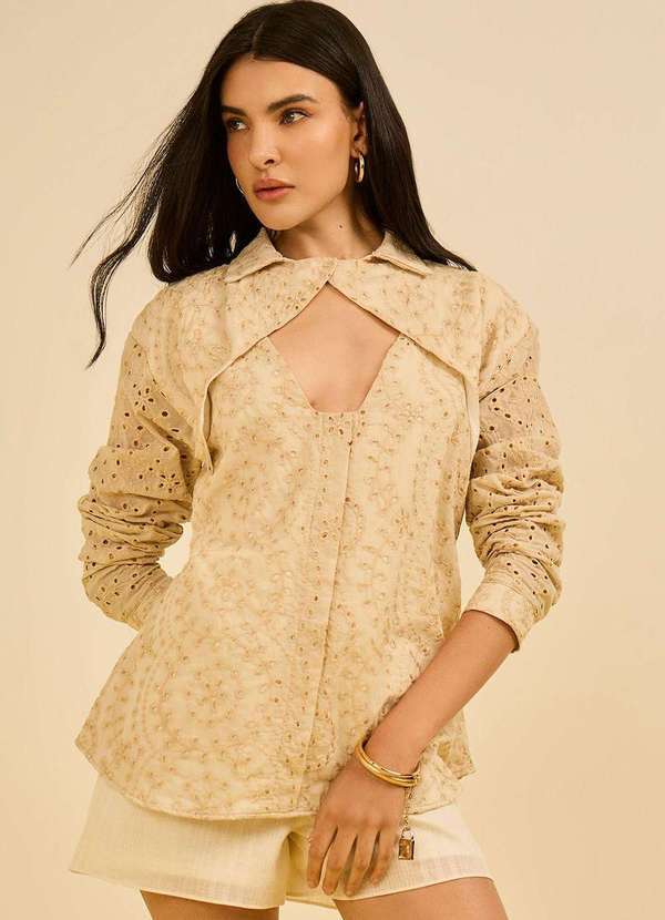 Zinco - Camisa Zinco Ajustada Gola Tradicional Manga Longa Padrão Amarelo Amarelo