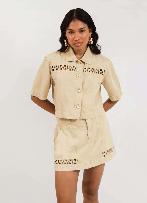 Zinco - Camisa Zinco Manga Curta Abertura Frente Bege Bege 1