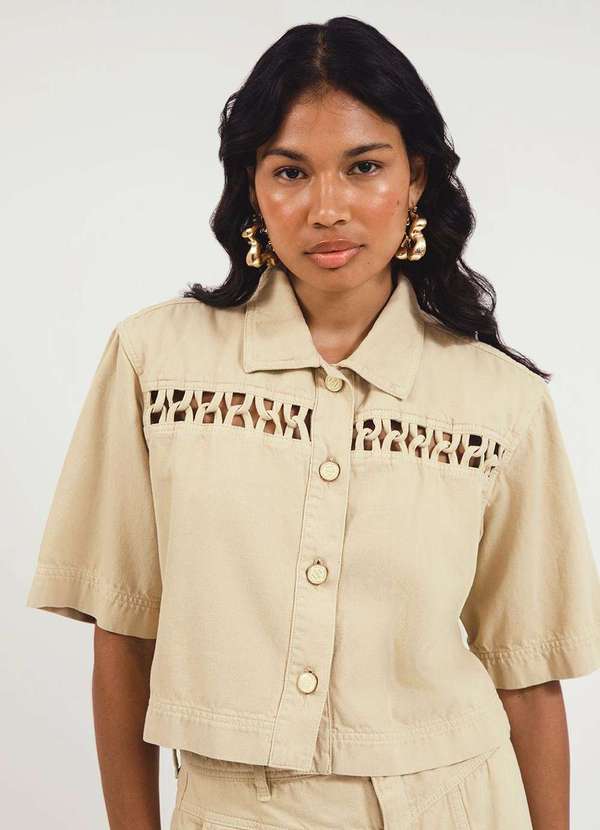 Zinco - Camisa Zinco Manga Curta Abertura Frente Bege Bege 2