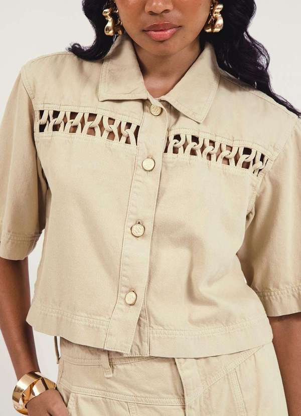 Zinco - Camisa Zinco Manga Curta Abertura Frente Bege Bege 3