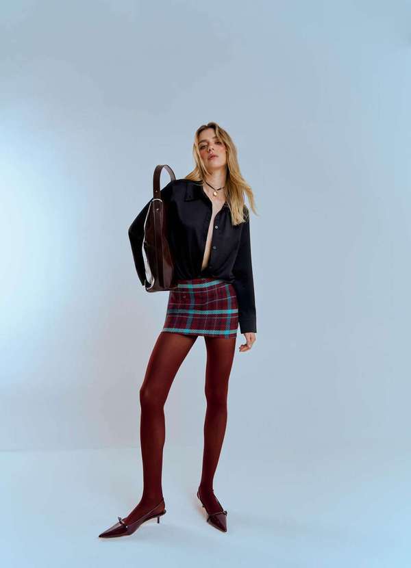 Zinco - Camisa Zinco Solta Gola Clássica Manga Longa Padrão Preto Preto