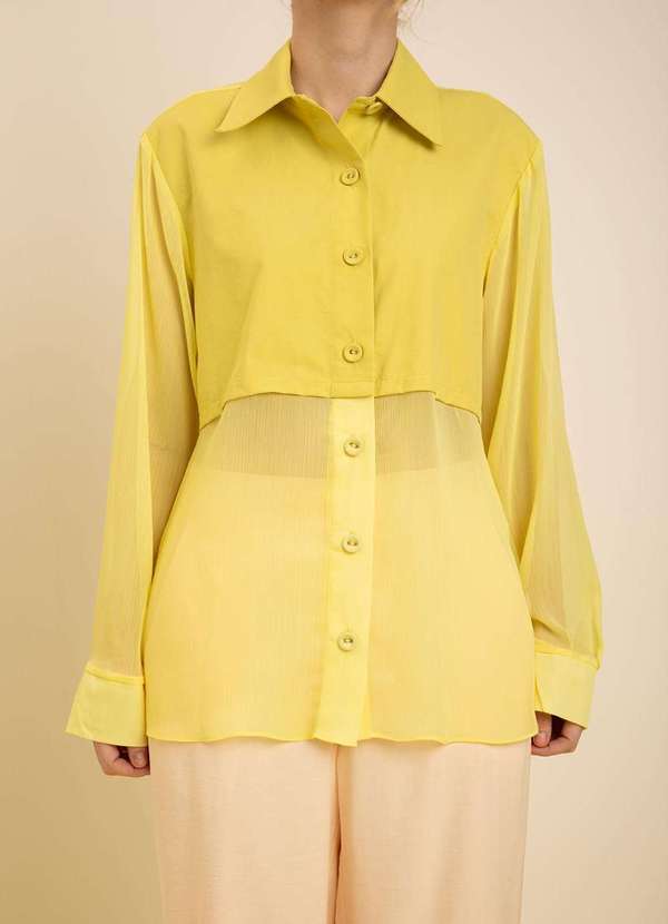 Zinco - Camisa Zinco Solta Gola Clássica Manga Longa Alongada Amarelo Amarelo 3