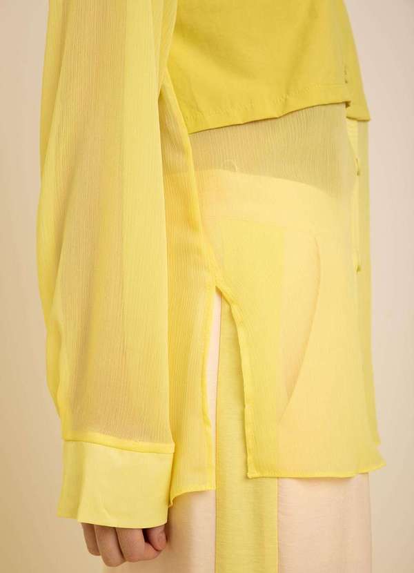 Zinco - Camisa Zinco Solta Gola Clássica Manga Longa Alongada Amarelo Amarelo 4