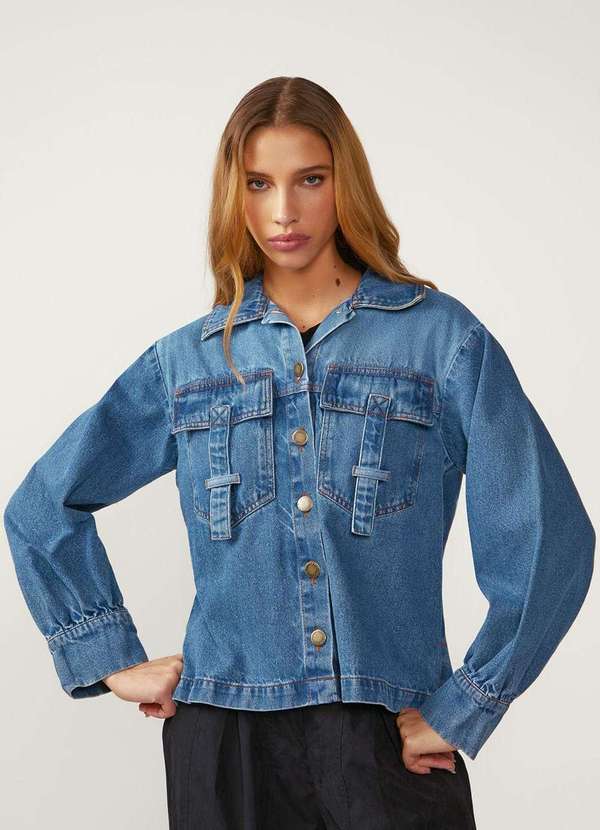 Zinco - Camisa Zinco Solta Gola Clássica Manga Longa Padrão Azul Azul