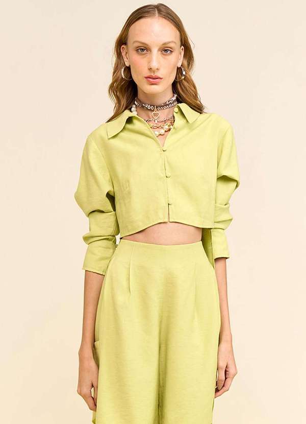 Zinco - Camisa Zinco Solta Gola Clássica Manga Longa Padrão Verde Verde 2