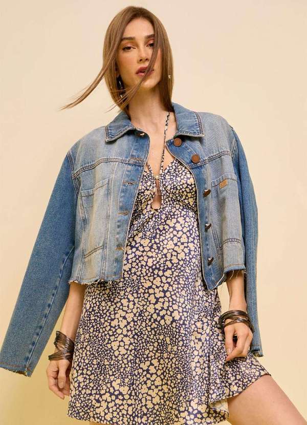 Zinco - Jaqueta Zinco Solta Manga Longa Cropped Azul Azul