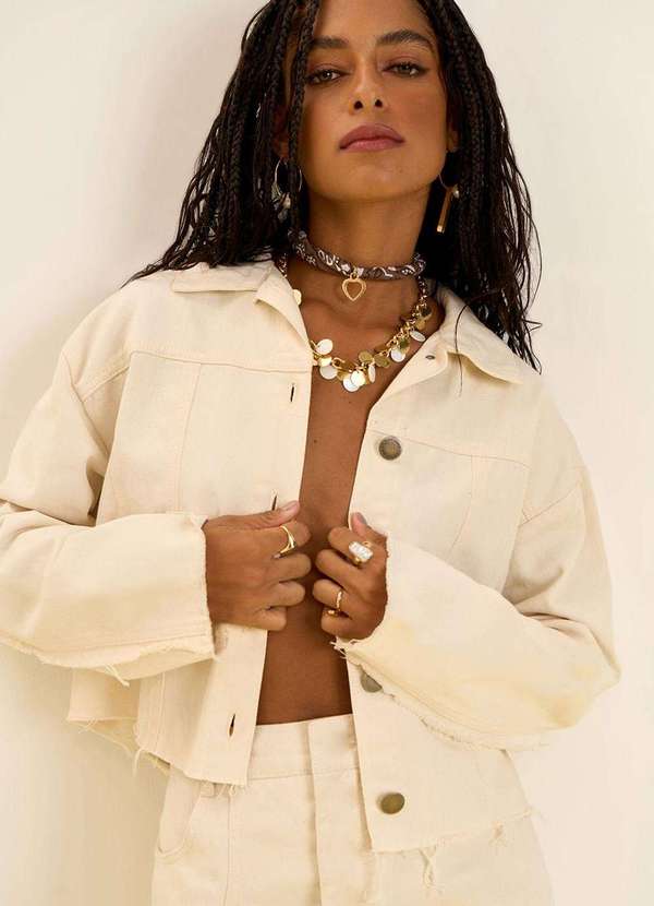 Zinco - Jaqueta Zinco Solta Manga Longa Cropped Off White Branco