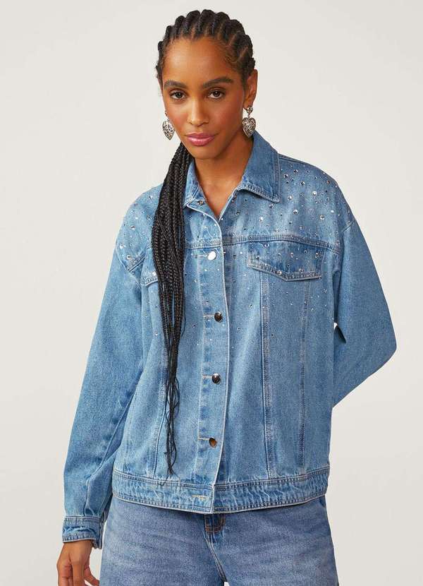 Zinco - Jaqueta Zinco Solta Manga Longa Padrão Azul Azul