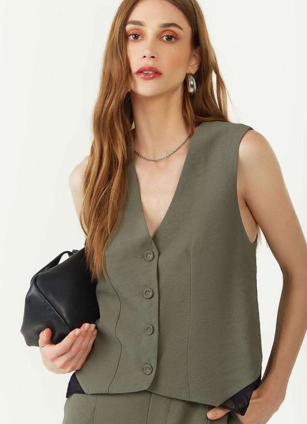 Zinco - Colete Zinco Ajustado sem Manga Padrão Verde Verde