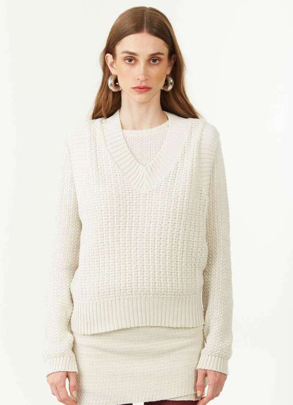 Zinco - Colete Zinco Solto sem Manga Padrão Off White Branco 2