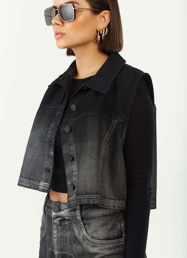 Zinco - Colete Zinco Solto sem Manga Padrão Preto Preto