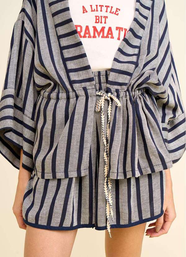 Zinco - Kimono Zinco Solto Manga Longa Padrão Azul Azul 2