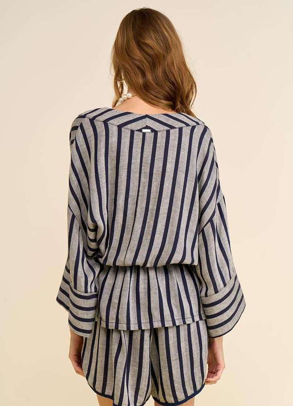 Zinco - Kimono Zinco Solto Manga Longa Padrão Azul Azul 3