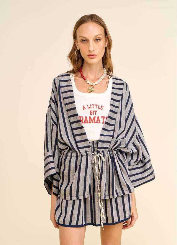 Zinco - Kimono Zinco Solto Manga Longa Padrão Azul Azul 4