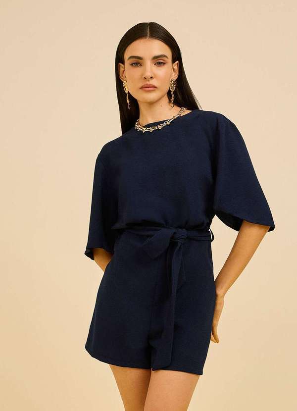 Zinco - Macacão Zinco Solto Decote Careca Manga Curta Curto Azul Azul