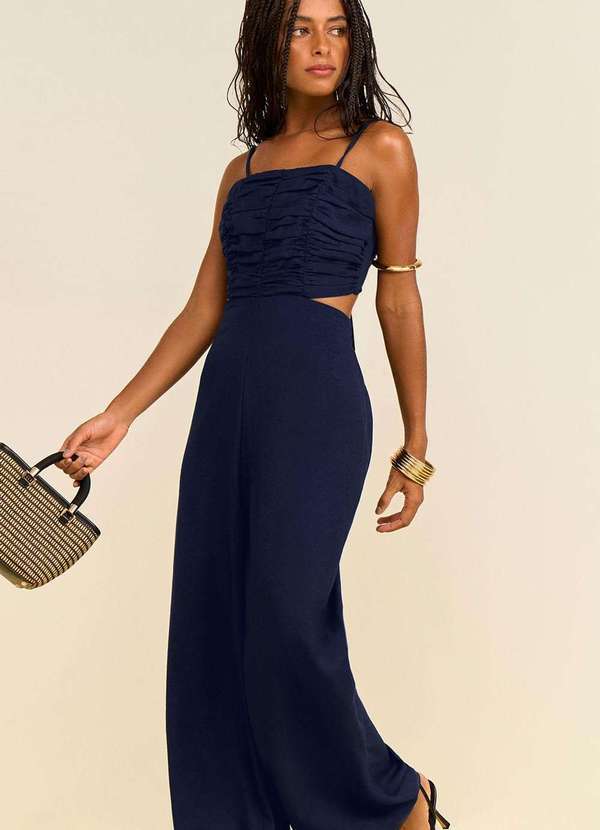 Zinco - Macacão Zinco Solto Decote Reto sem Manga Longo Azul Azul