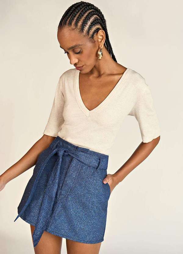 Zinco - Saia Zinco Curta Justa com Faixa Azul Marinho Azul