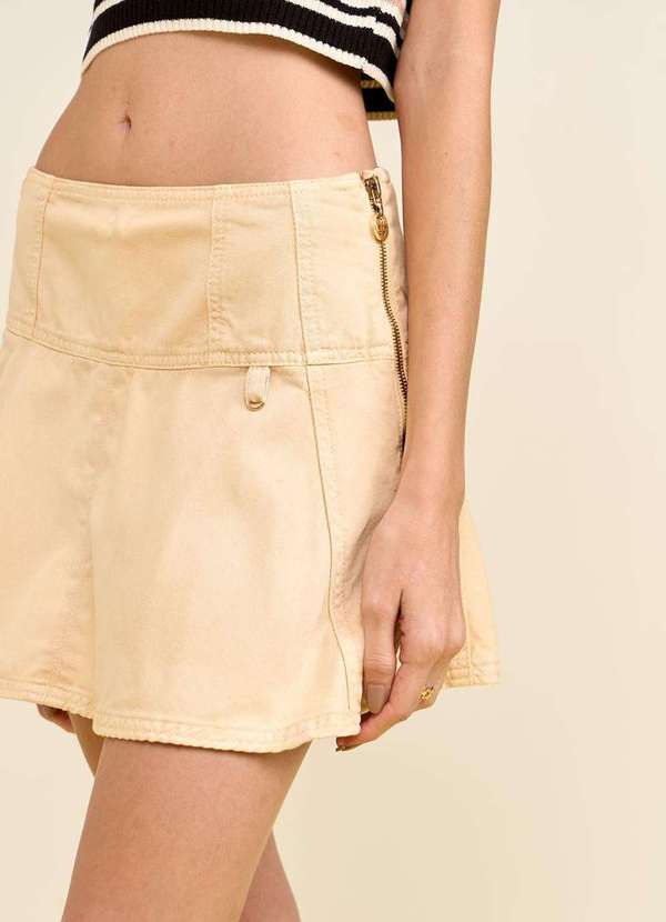 Zinco - Saia Zinco Evasê Alta Curta Bege Bege 4
