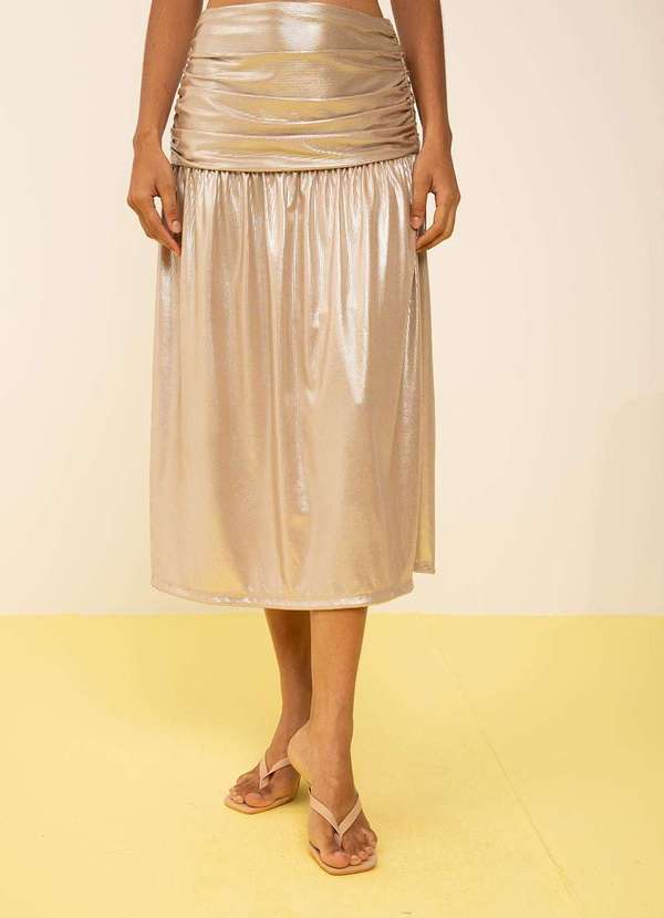 Zinco - Saia Zinco Evasê Alta Midi Bege Bege 2