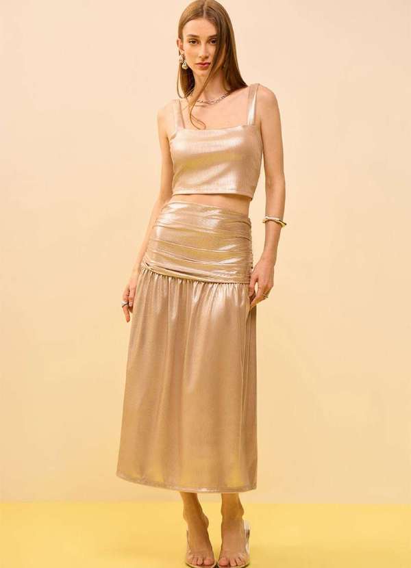 Zinco - Saia Zinco Evasê Alta Midi Bege Bege 4