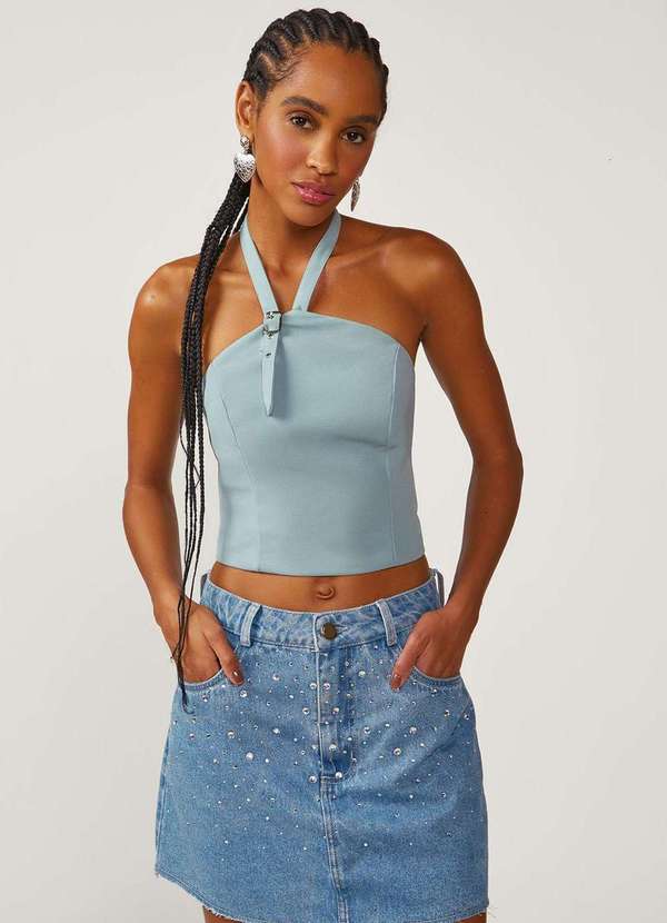 Zinco - Saia Zinco Reta Alta Curta Azul Azul