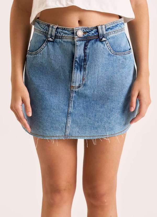 Zinco - Saia Zinco Reta Alta Curta Azul Azul