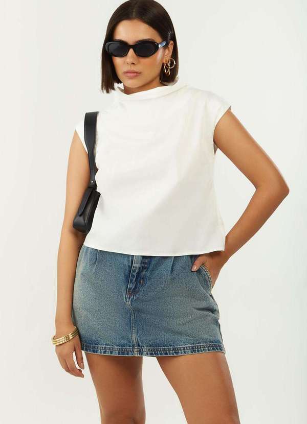 Zinco - Saia Zinco Reta Alta Curta Azul Azul