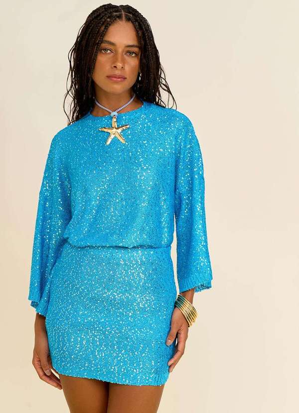 Zinco - Saia Zinco Reta Alta Curta Azul Azul