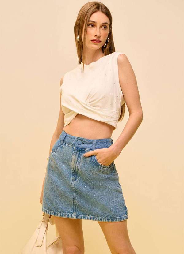 Zinco - Saia Zinco Reta Alta Curta Azul Azul