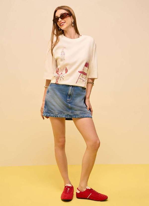 Zinco - Saia Zinco Reta Alta Curta Azul Azul