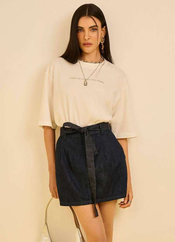 Zinco - Saia Zinco Reta Alta Curta Azul Azul