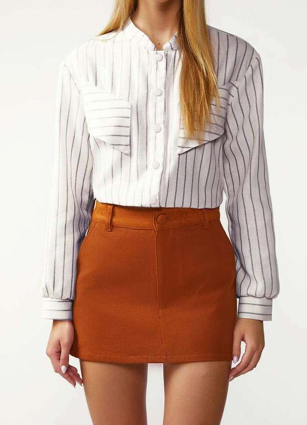 Zinco - Saia Zinco Reta Alta Curta Marrom Marrom 2