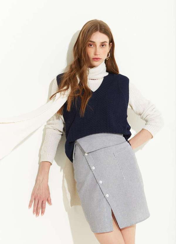 Zinco - Saia Zinco Reta Alta Curta Off White Branco