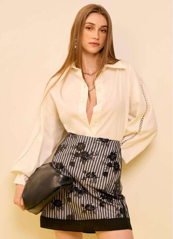 Zinco - Saia Zinco Reta Alta Curta Preto Preto