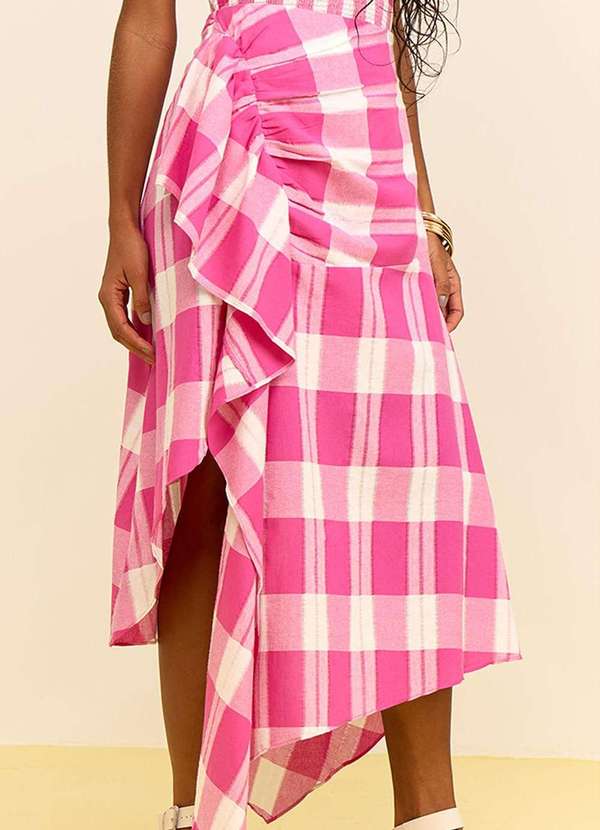 Zinco - Saia Zinco Reta Alta Midi Rosa Rosa